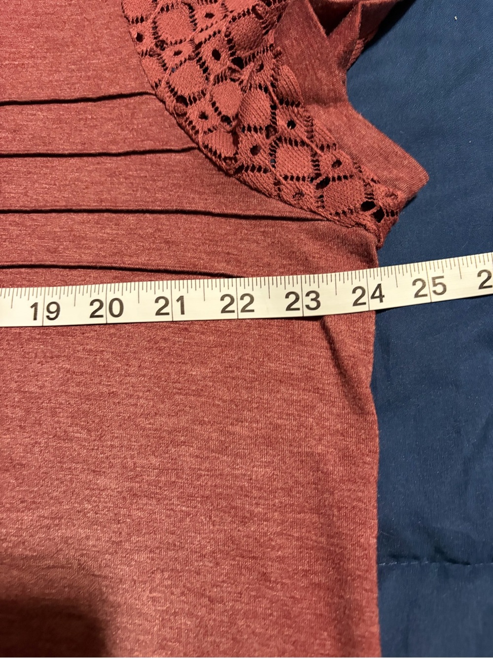 Women's Short Sleeve Knit Top with Lace Sleeves - Burgundy - Picture 5 of 6
